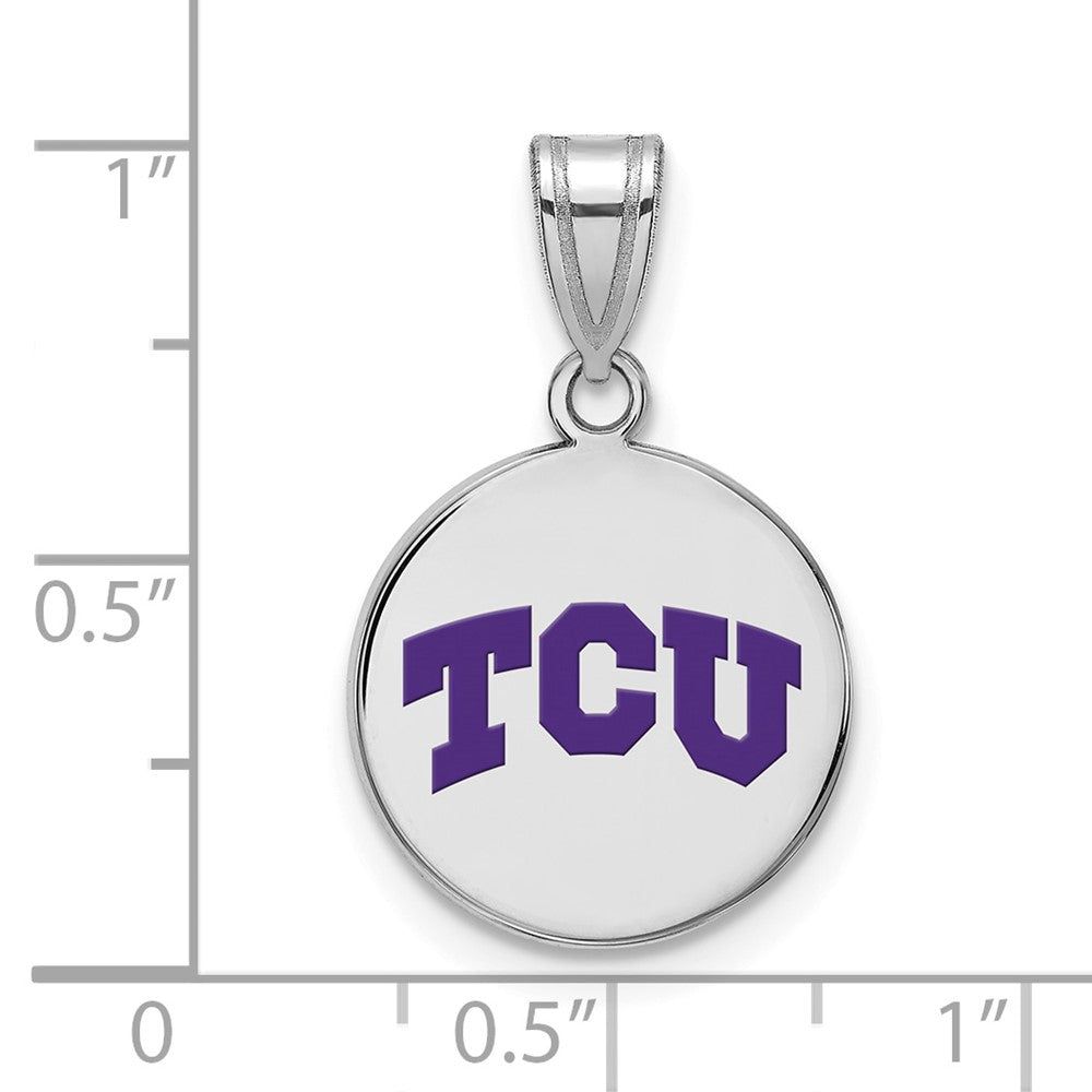 Sterling Silver Rhodium-plated LogoArt Texas Christian University T-C-U Medium Enameled Disc Pendant