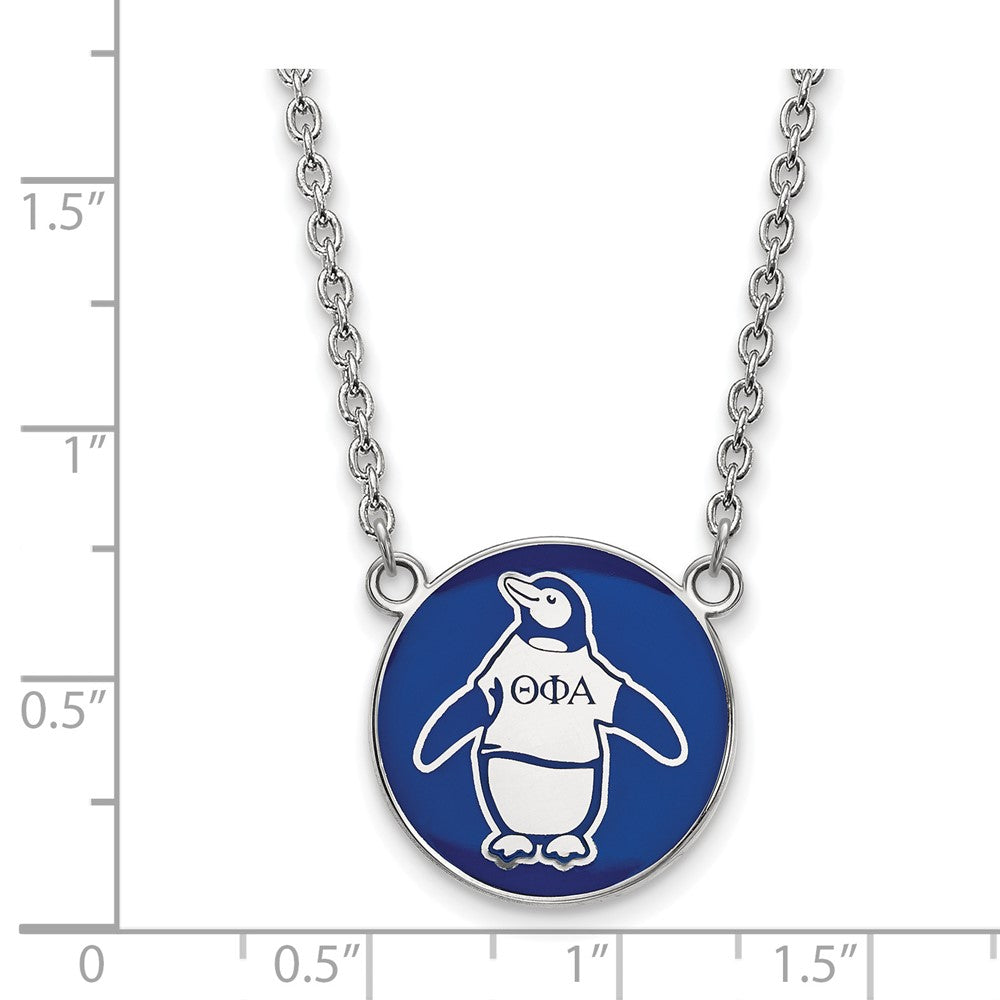 Sterling Silver Rhodium-plated LogoArt Theta Phi Alpha Sorority Symbol Large Color Enamel Pendant 18 inch Necklace