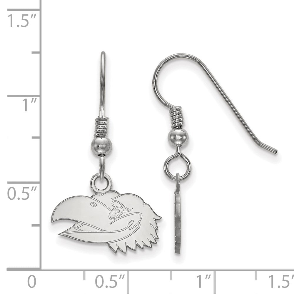 Sterling Silver Rhodium-plated LogoArt University of Kansas Jayhawk Extra Small Dangle Wire Earrings