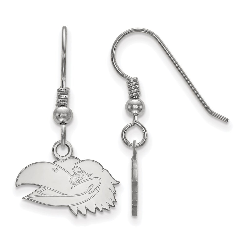 Sterling Silver Rhodium-plated LogoArt University of Kansas Jayhawk Extra Small Dangle Wire Earrings