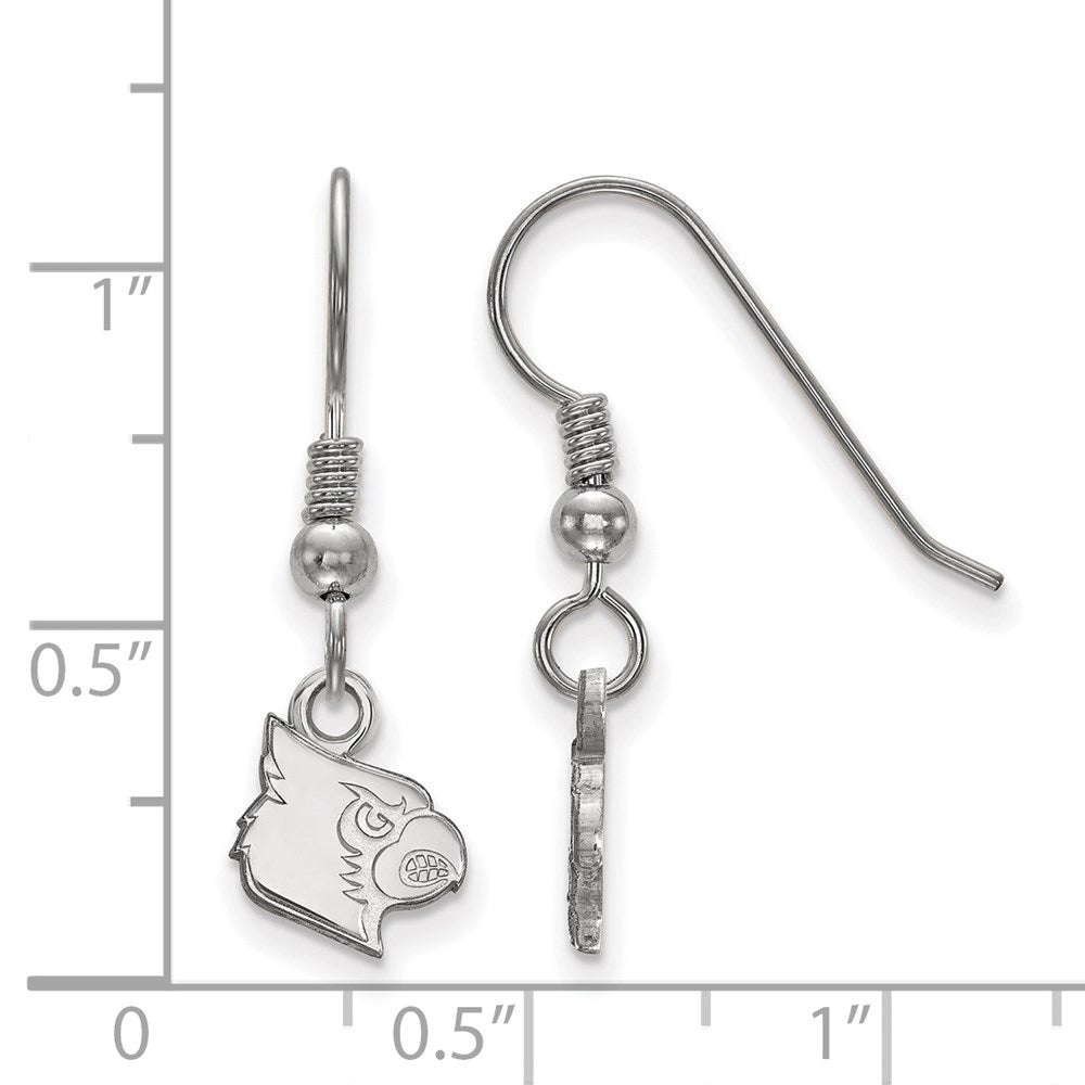 Sterling Silver Rhodium-plated LogoArt University of Louisville Cardinal Extra Small Dangle Wire Earrings