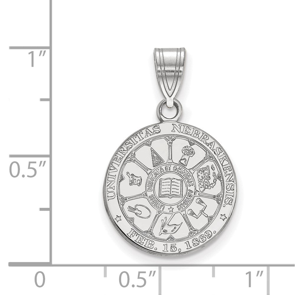 Sterling Silver Rhodium-plated LogoArt University of Nebraska Medium Crest Pendant