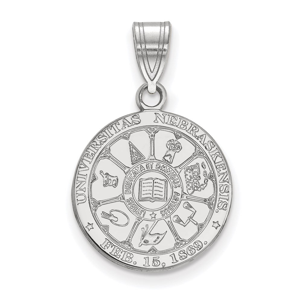 Sterling Silver Rhodium-plated LogoArt University of Nebraska Medium Crest Pendant