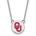 Sterling Silver Rhodium-plated LogoArt University of Oklahoma O-U Small Enameled Disc Pendant 18 inch Necklace