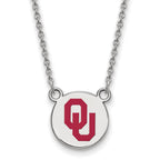 Sterling Silver Rhodium-plated LogoArt University of Oklahoma O-U Small Enameled Disc Pendant 18 inch Necklace