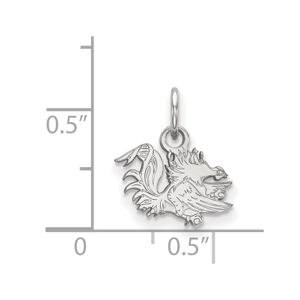 Sterling Silver Rhodium-plated LogoArt University of South Carolina Gamecock Extra Small Pendant