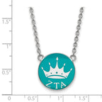 Sterling Silver Rhodium-plated LogoArt Zeta Tau Alpha Sorority Symbol Large Color Enamel Pendant 18 inch Necklace