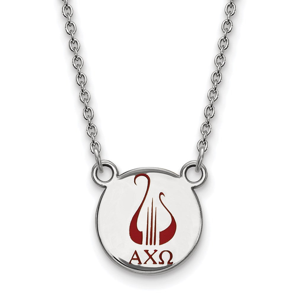 Sterling Silver Rhodium-plated LogoArt Alpha Chi Omega Sorority Symbol Small Color Enamel Pendant 18 inch Necklace