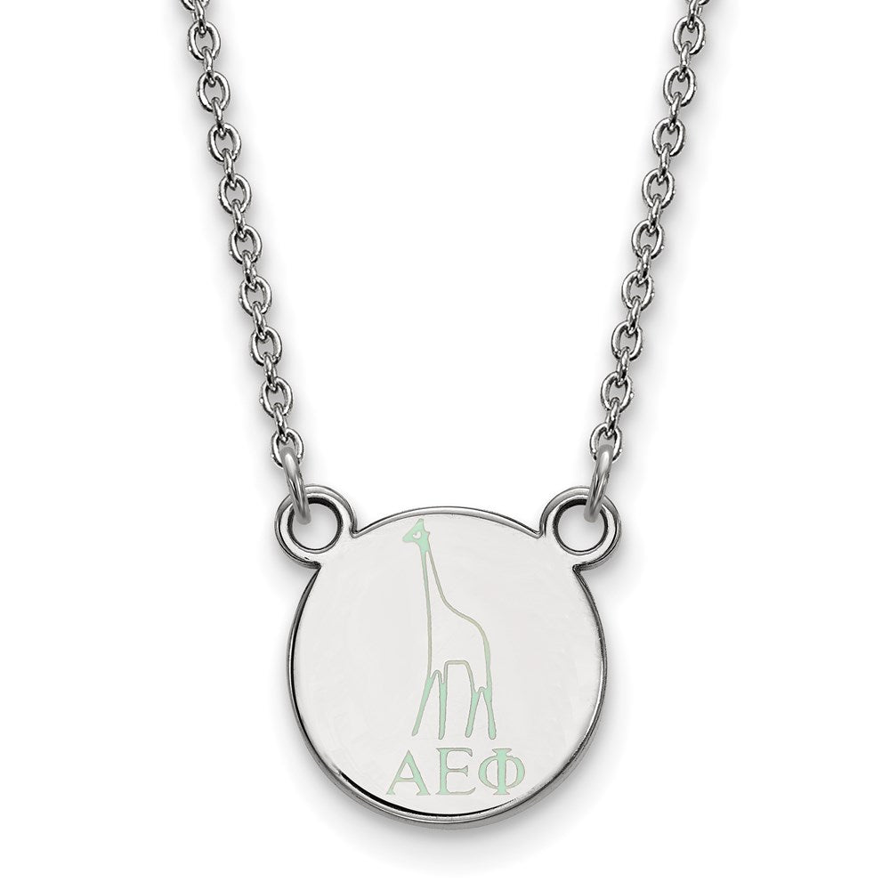 Sterling Silver Rhodium-plated LogoArt Alpha Epsilon Phi Sorority Symbol Extra Small Color Enamel Pendant 18 inch Necklace