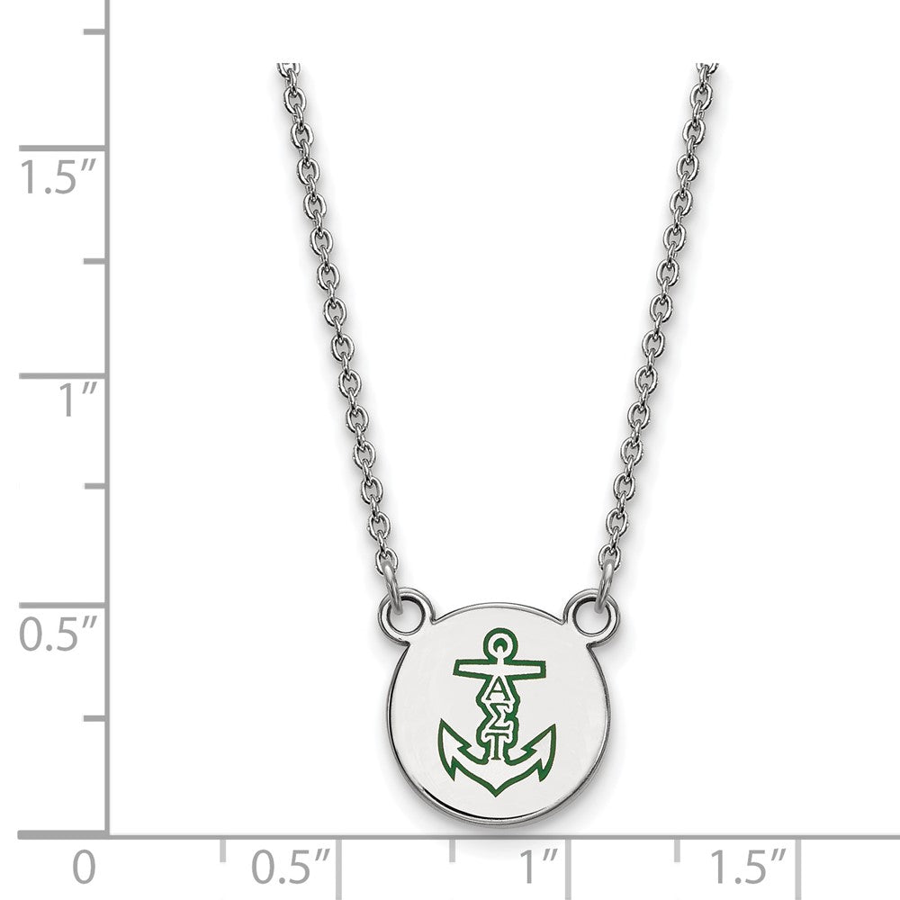 Sterling Silver Rhodium-plated LogoArt Alpha Sigma Tau Sorority Symbol Small Color Enamel Pendant 18 inch Necklace