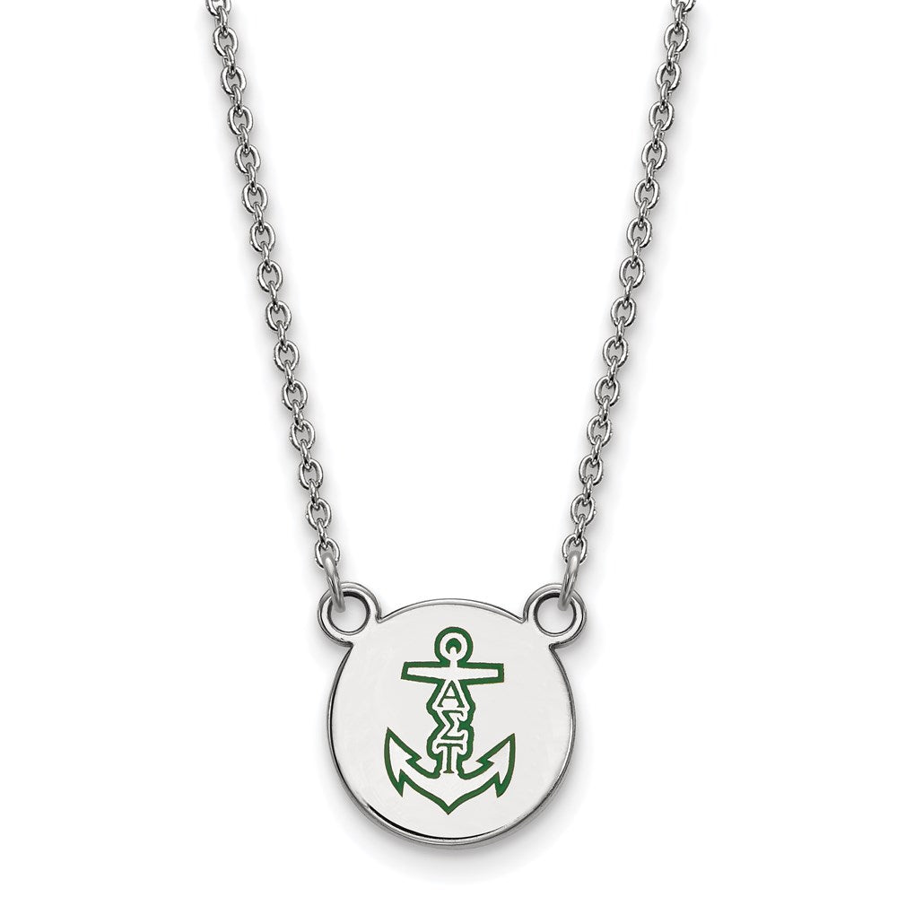 Sterling Silver Rhodium-plated LogoArt Alpha Sigma Tau Sorority Symbol Small Color Enamel Pendant 18 inch Necklace
