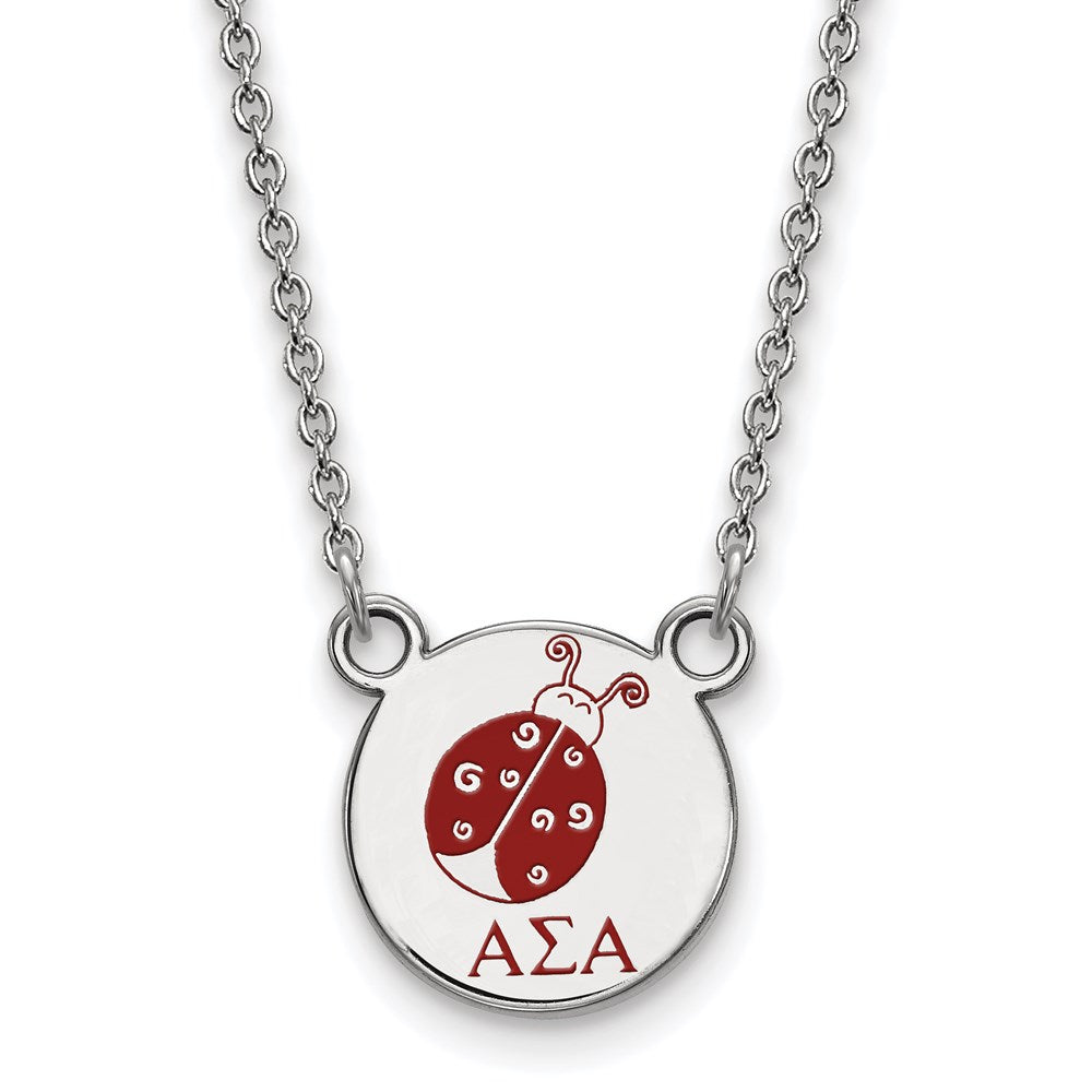 Sterling Silver Rhodium-plated LogoArt Alpha Sigma Alpha Sorority Symbol Small Color Enamel Pendant 18 inch Necklace