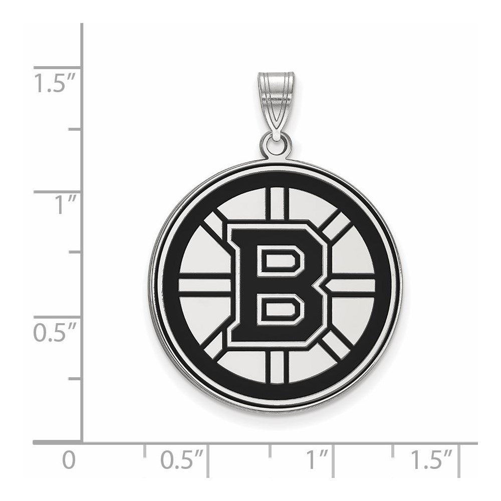 Sterling Silver Rhodium-plated NHL LogoArt Boston Bruins Extra Large Enameled Pendant