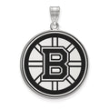 Sterling Silver Rhodium-plated NHL LogoArt Boston Bruins Extra Large Enameled Pendant