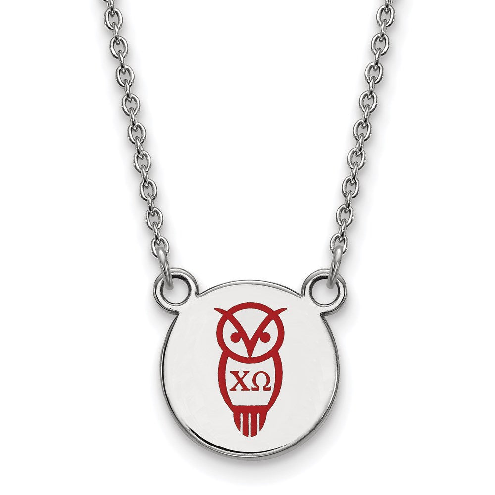 Sterling Silver Rhodium-plated LogoArt Chi Omega Sorority Symbol Small Color Enamel Pendant 18 inch Necklace