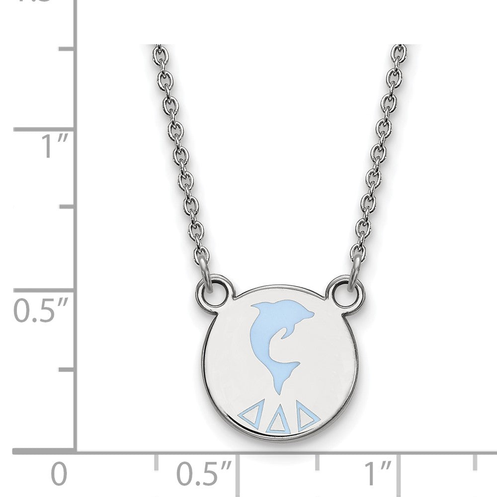 Sterling Silver Rhodium-plated LogoArt Delta Delta Delta Sorority Symbol Small Color Enamel Pendant 18 inch Necklace
