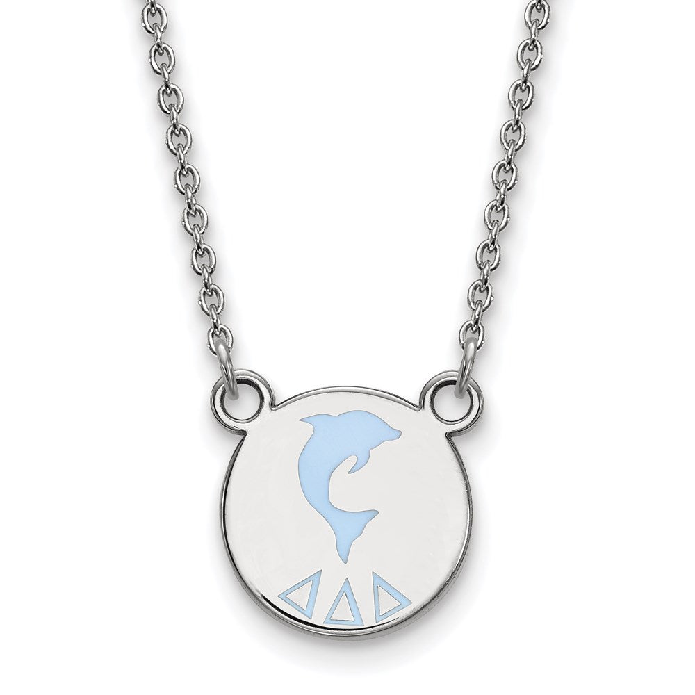 Sterling Silver Rhodium-plated LogoArt Delta Delta Delta Sorority Symbol Small Color Enamel Pendant 18 inch Necklace