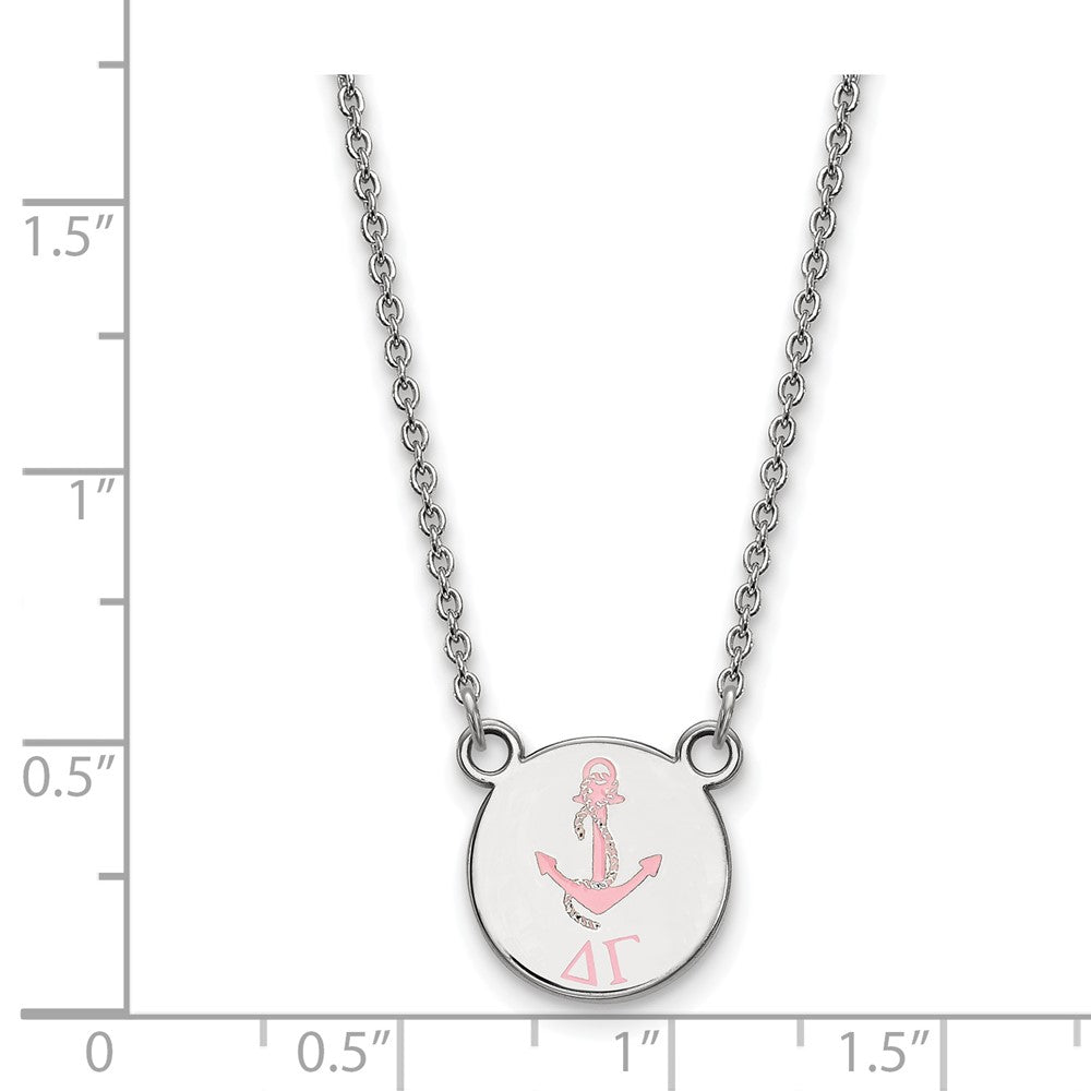 Sterling Silver Rhodium-plated LogoArt Delta Gamma Sorority Symbol Small Color Enamel Pendant 18 inch Necklace