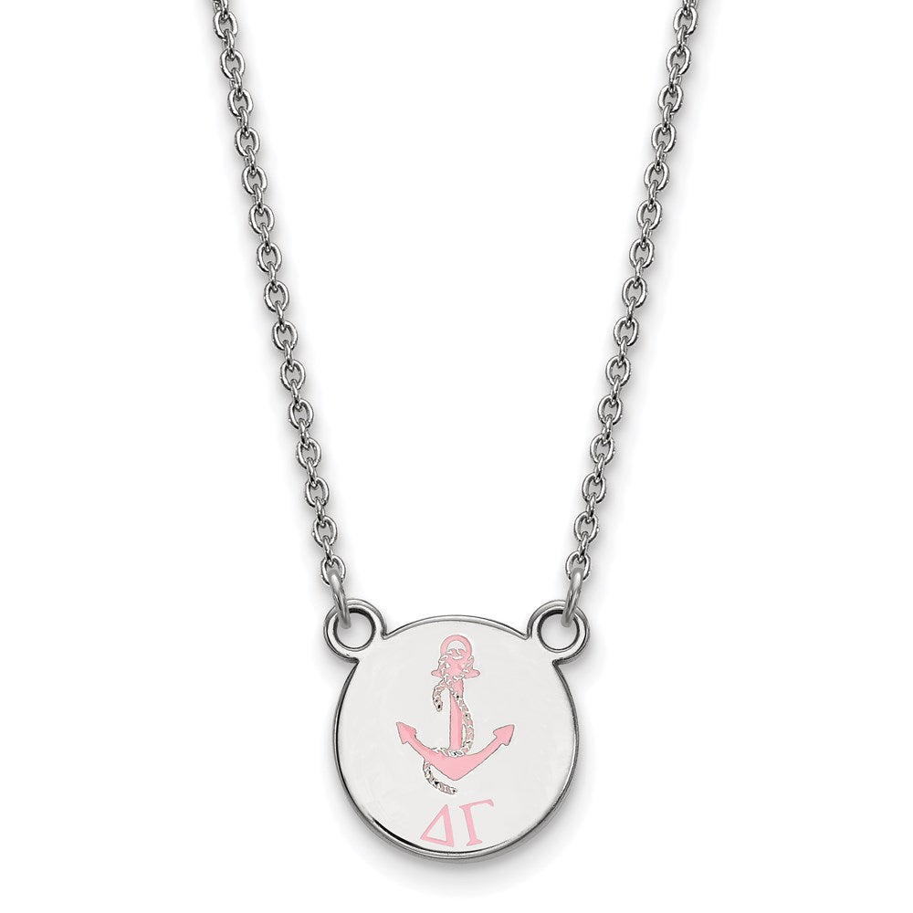 Sterling Silver Rhodium-plated LogoArt Delta Gamma Sorority Symbol Small Color Enamel Pendant 18 inch Necklace
