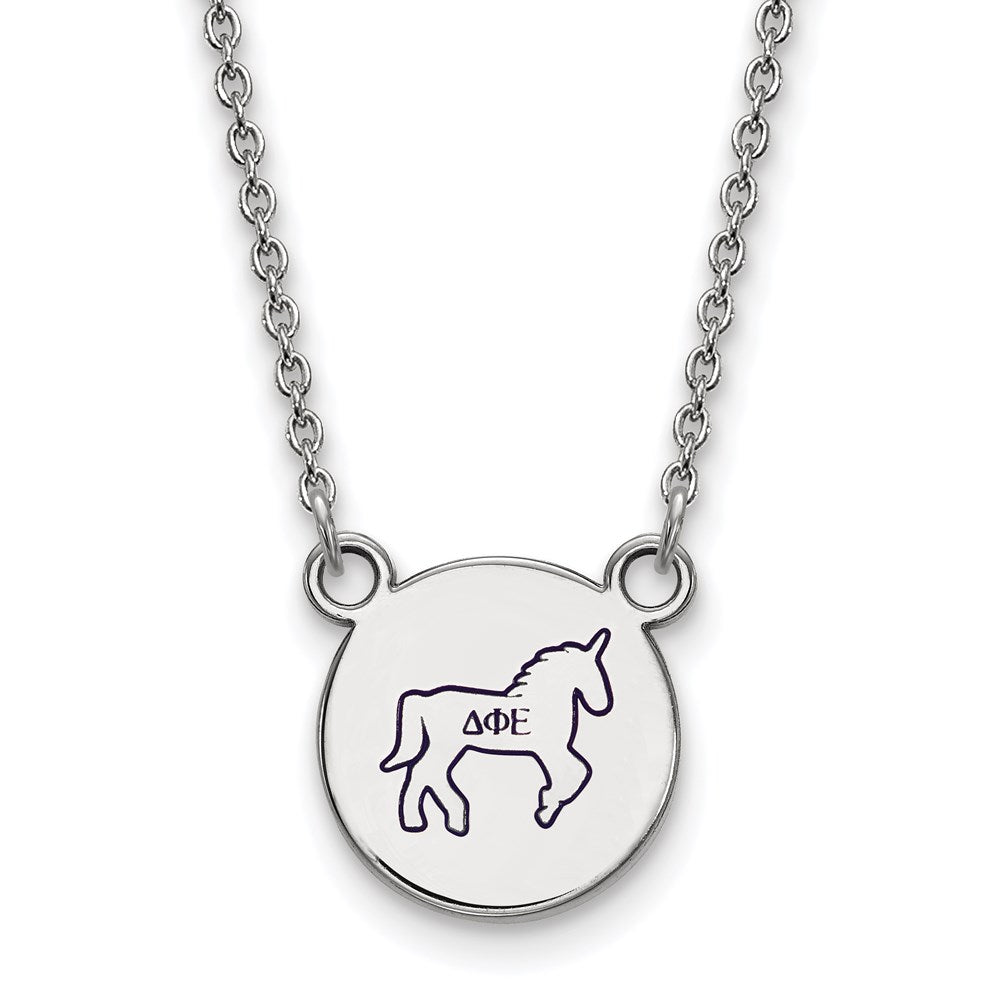 Sterling Silver Rhodium-plated LogoArt Delta Phi Epsilon Sorority Symbol Small Color Enamel Pendant 18 inch Necklace