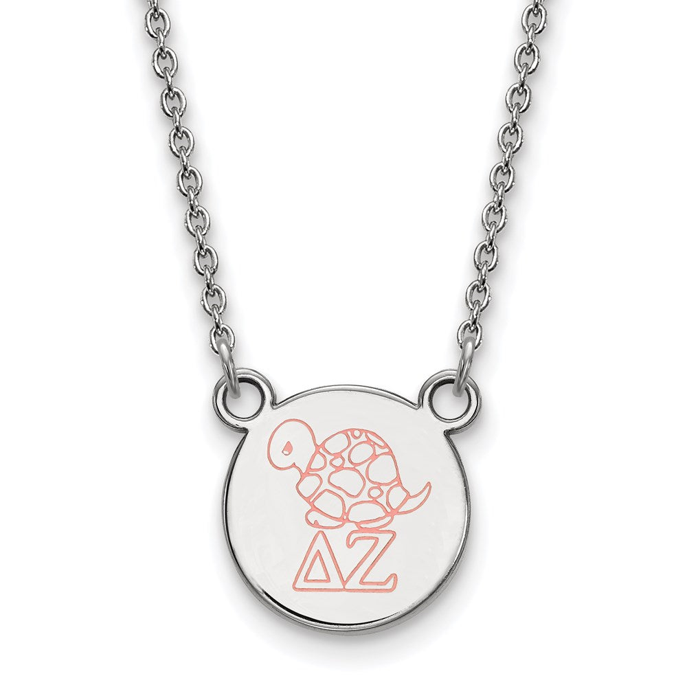Sterling Silver Rhodium-plated LogoArt Delta Zeta Sorority Symbol Small Color Enamel Pendant 18 inch Necklace