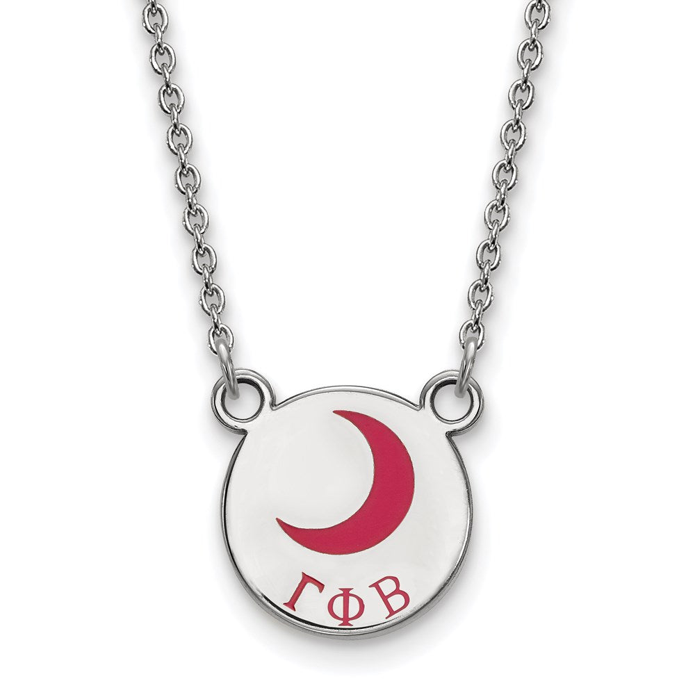 Sterling Silver Rhodium-plated LogoArt Gamma Phi Beta Sorority Symbol Small Color Enamel Pendant 18 inch Necklace
