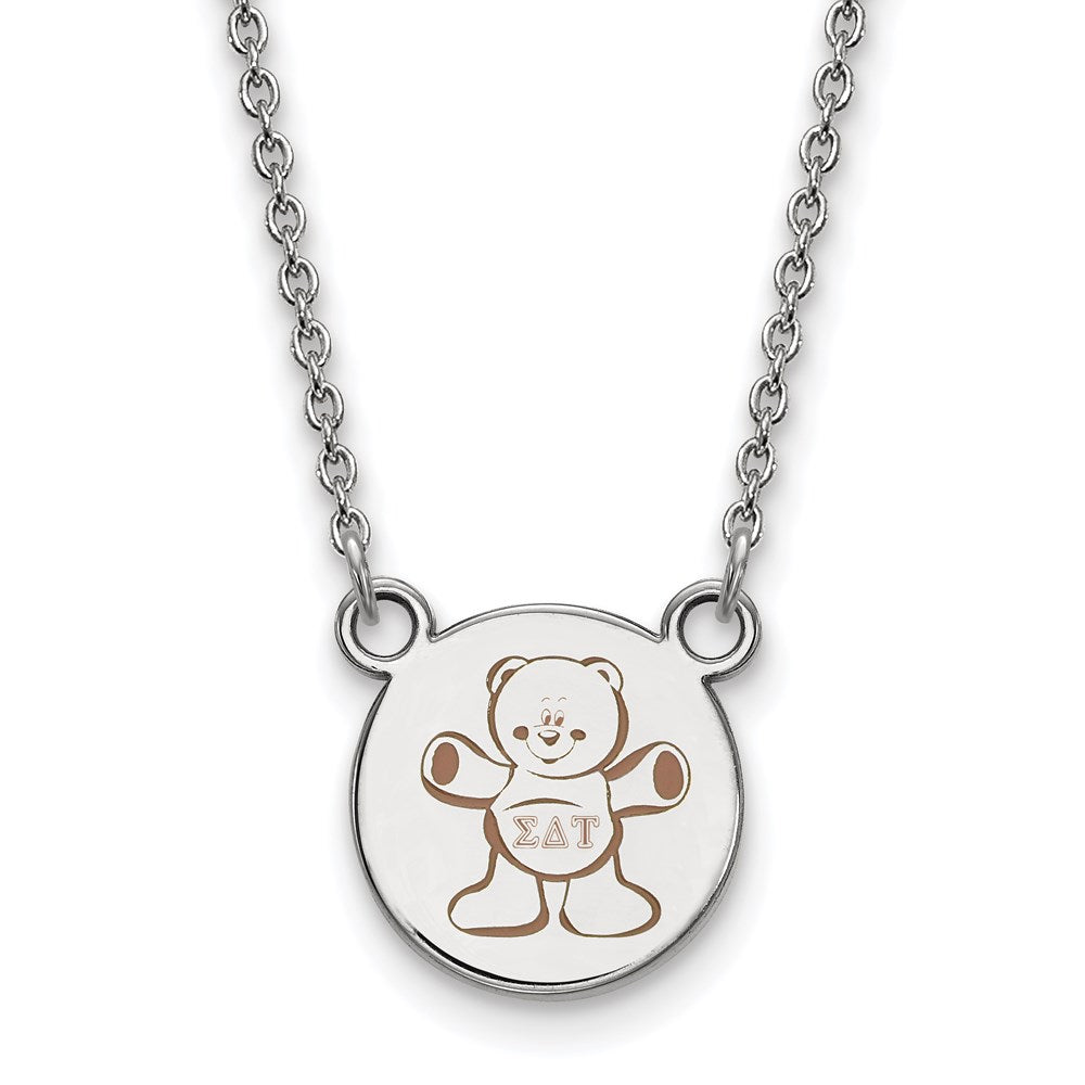 Sterling Silver Rhodium-plated LogoArt Sigma Delta Tau Sorority Symbol Small Color Enamel Pendant 18 inch Necklace