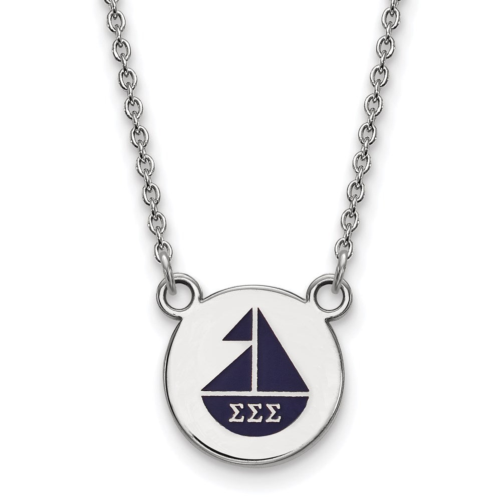 Sterling Silver Rhodium-plated LogoArt Sigma Sigma Sigma Sorority Symbol Small Color Enamel Pendant 18 inch Necklace