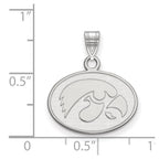Sterling Silver Rhodium-plated LogoArt University of Iowa Hawk Small Oval Pendant