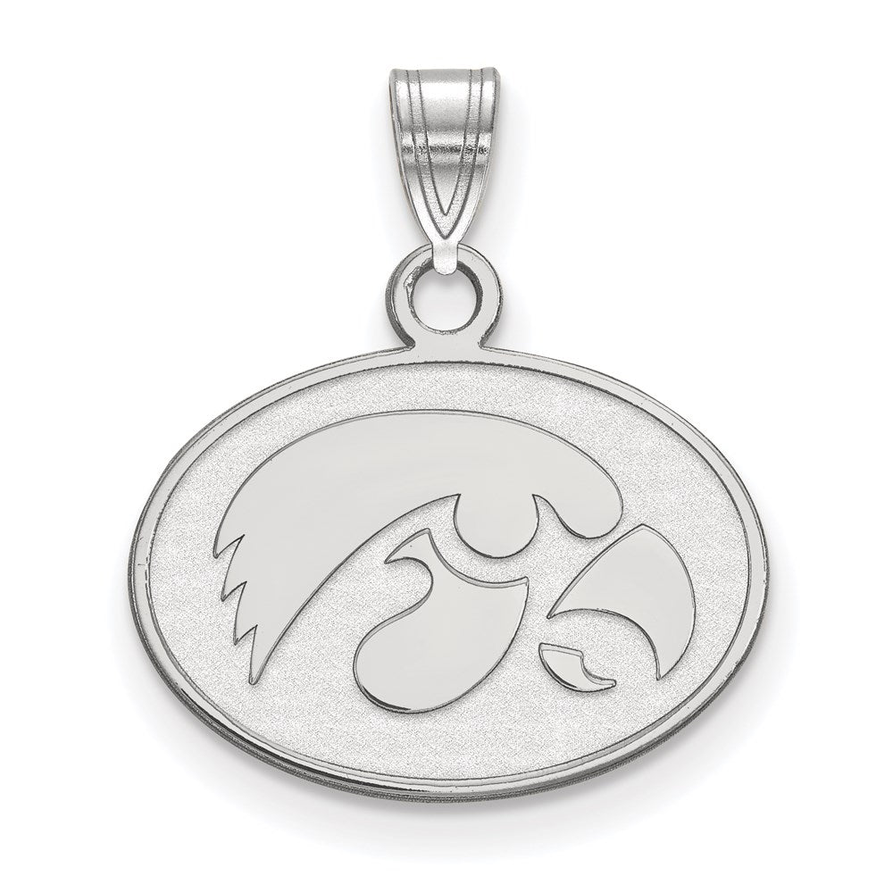 10k White Gold LogoArt University of Iowa Hawk Small Oval Pendant