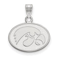 Sterling Silver Rhodium-plated LogoArt University of Iowa Hawk Small Oval Pendant
