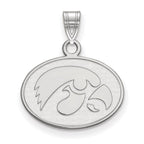 Sterling Silver Rhodium-plated LogoArt University of Iowa Hawk Small Oval Pendant
