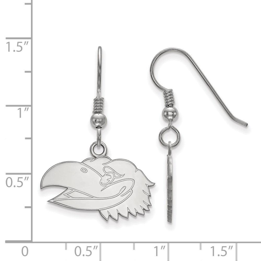 Sterling Silver Rhodium-plated LogoArt University of Kansas Jayhawk Small Dangle Wire Earrings