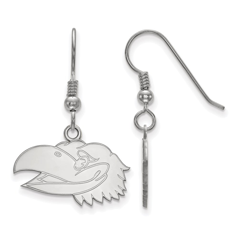 Sterling Silver Rhodium-plated LogoArt University of Kansas Jayhawk Small Dangle Wire Earrings
