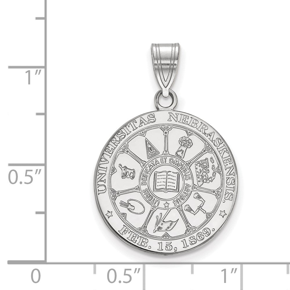 Sterling Silver Rhodium-plated LogoArt University of Nebraska Large Crest Pendant