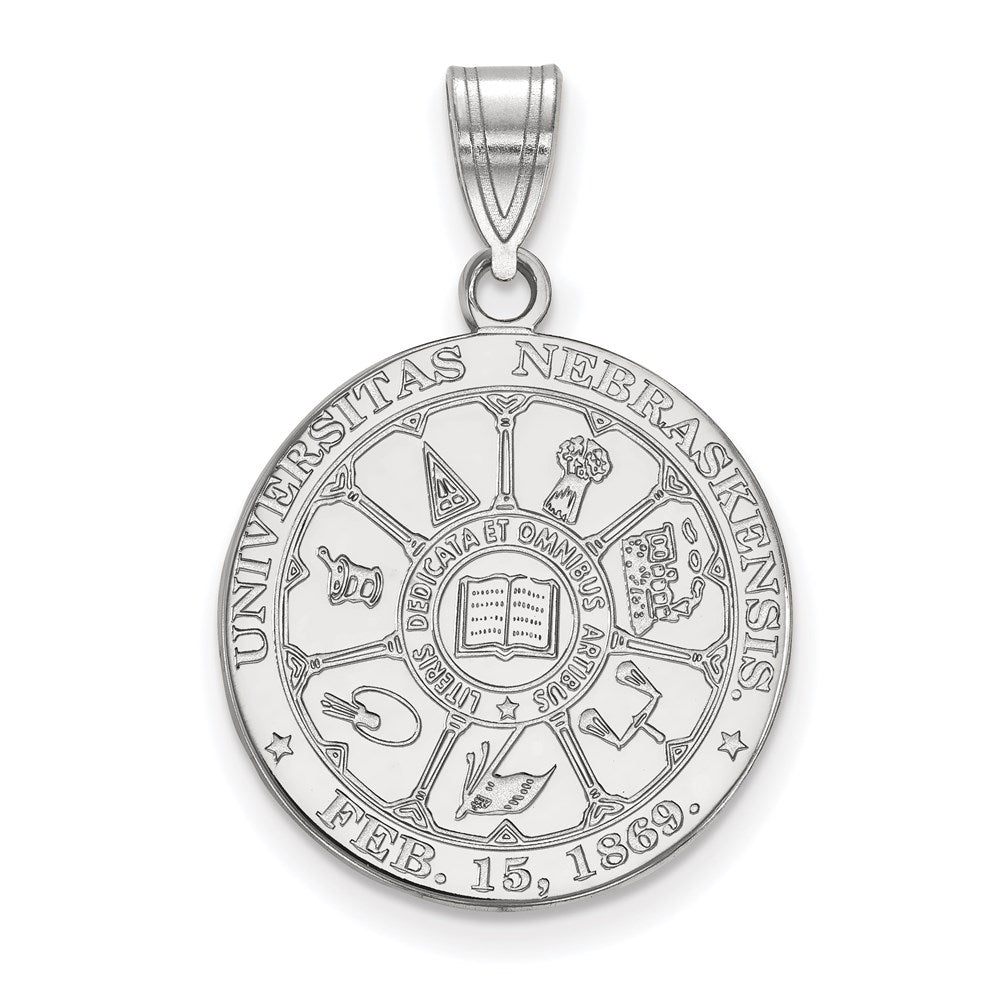 Sterling Silver Rhodium-plated LogoArt University of Nebraska Large Crest Pendant