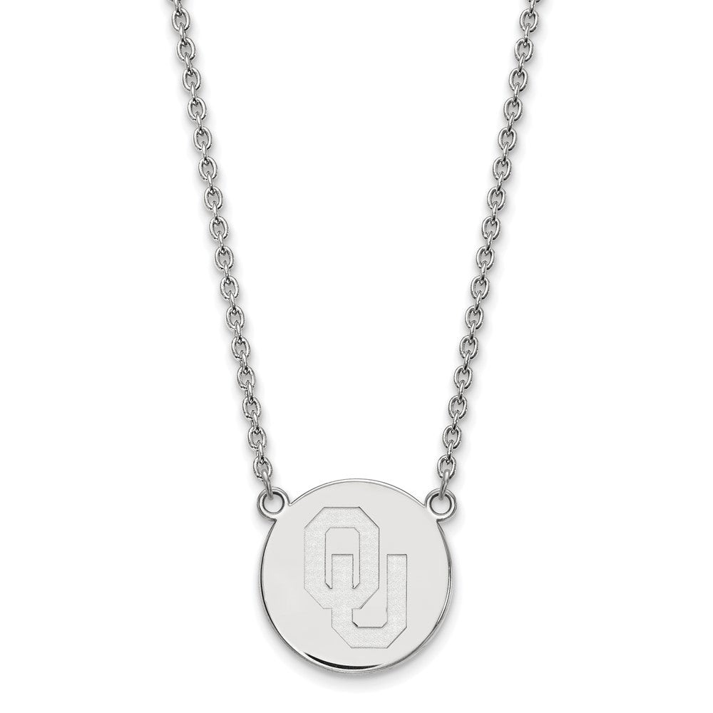 Sterling Silver Rhodium-plated LogoArt University of Oklahoma O-U Large Disc 18 inch Necklace