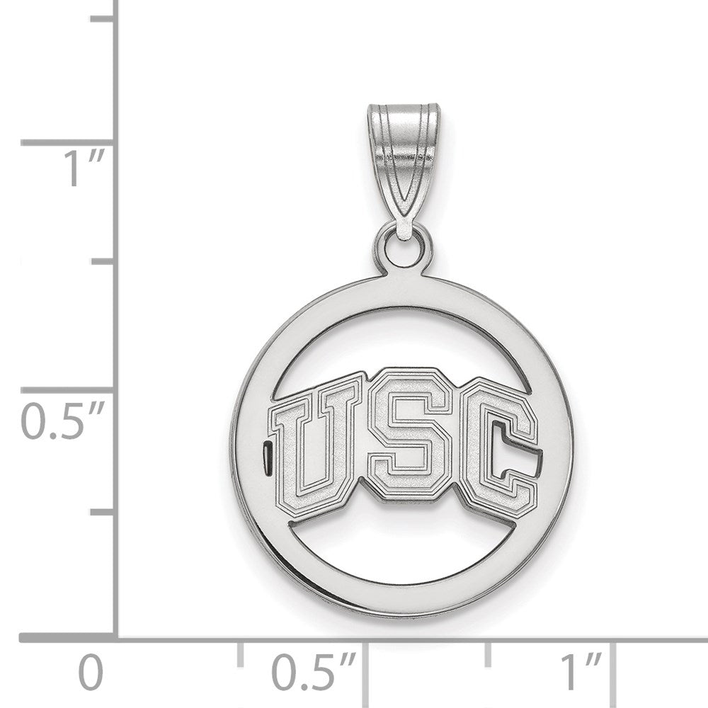 Sterling Silver Rhodium-plated University of Southern California U-S-C Medium Circle Pendant