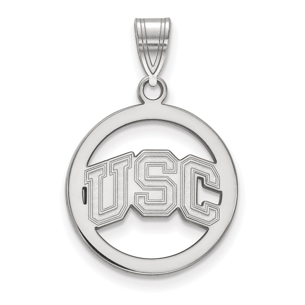 Sterling Silver Rhodium-plated University of Southern California U-S-C Medium Circle Pendant