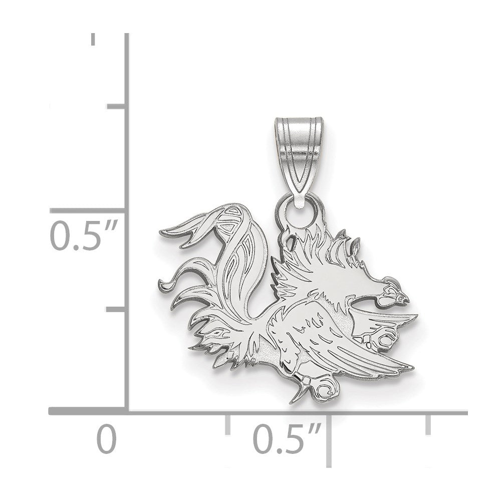 Sterling Silver Rhodium-plated LogoArt University of South Carolina Gamecock Small Pendant