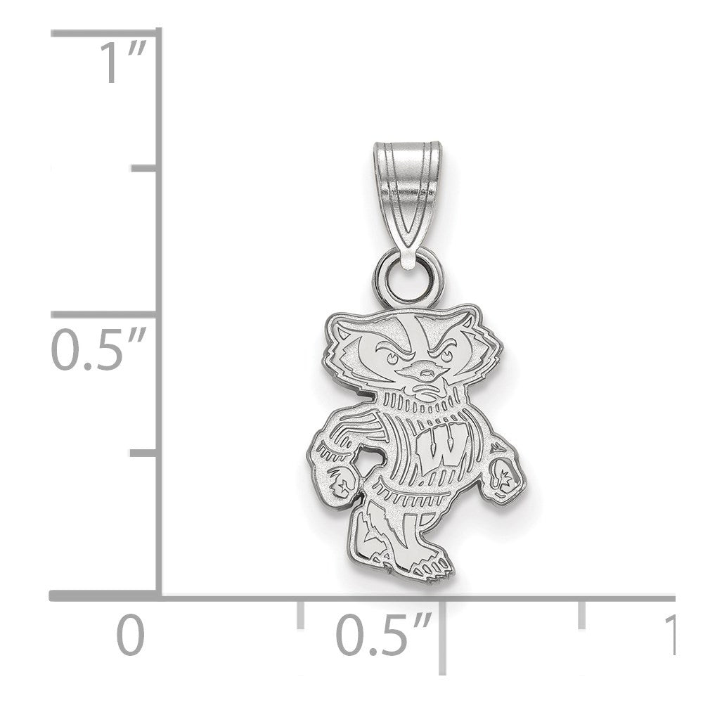 Sterling Silver Rhodium-plated LogoArt University of Wisconsin Badger Small Pendant