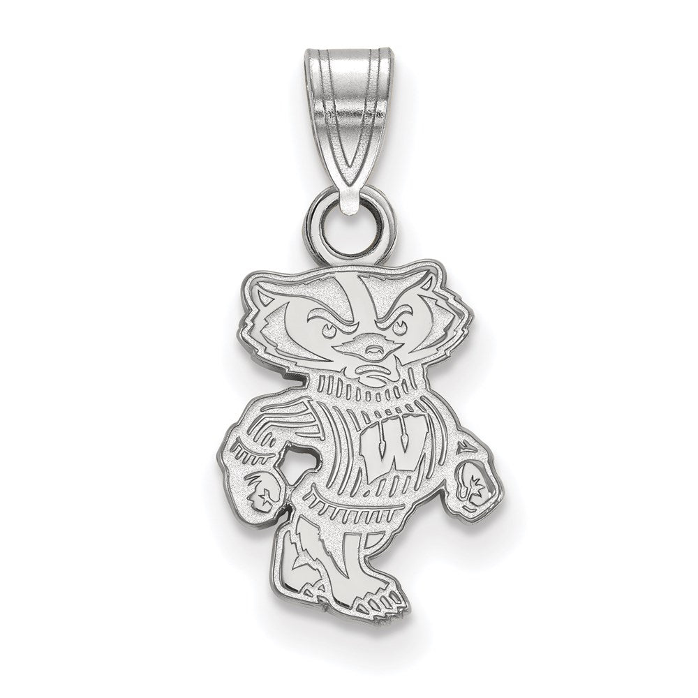 10k White Gold LogoArt University of Wisconsin Badger Small Pendant