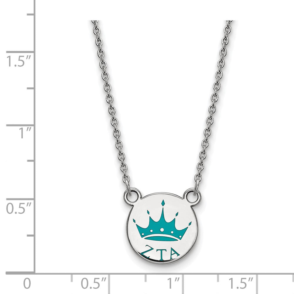 Sterling Silver Rhodium-plated LogoArt Zeta Tau Alpha Sorority Symbol Small Color Enamel Pendant 18 inch Necklace