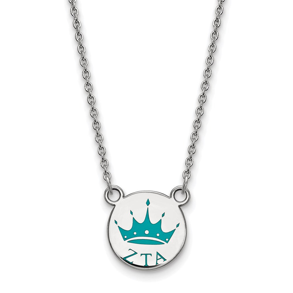 Sterling Silver Rhodium-plated LogoArt Zeta Tau Alpha Sorority Symbol Small Color Enamel Pendant 18 inch Necklace