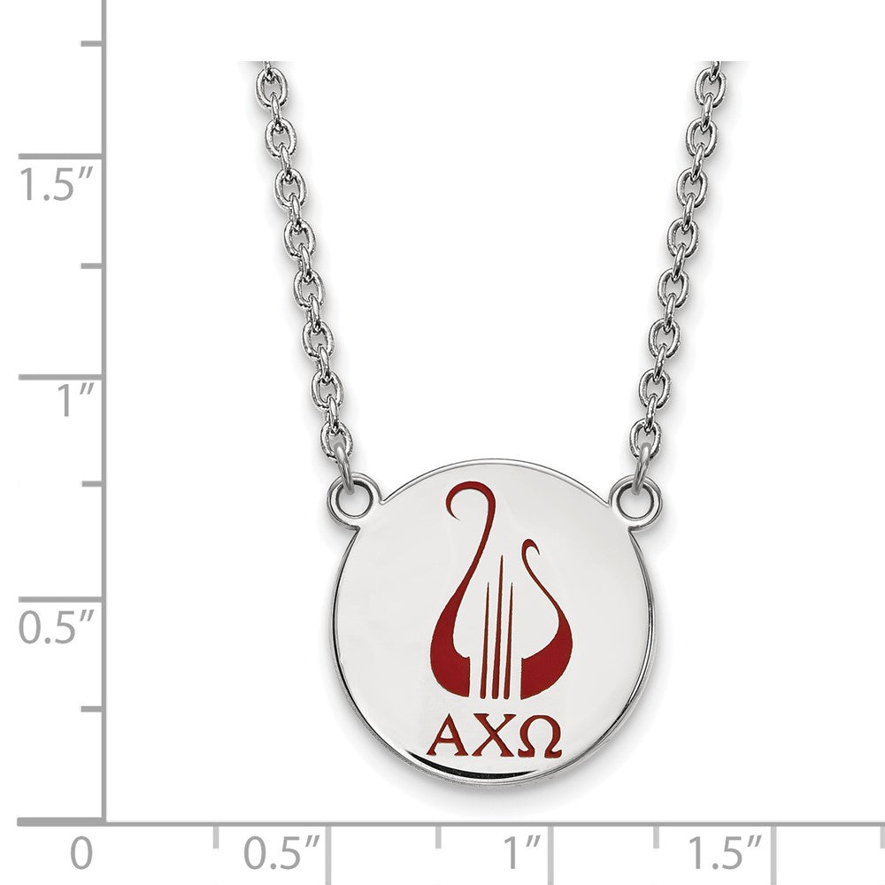 Sterling Silver Rhodium-plated LogoArt Alpha Chi Omega Sorority Symbol Large Color Enamel Pendant 18 inch Necklace