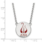 Sterling Silver Rhodium-plated LogoArt Alpha Chi Omega Sorority Symbol Large Color Enamel Pendant 18 inch Necklace