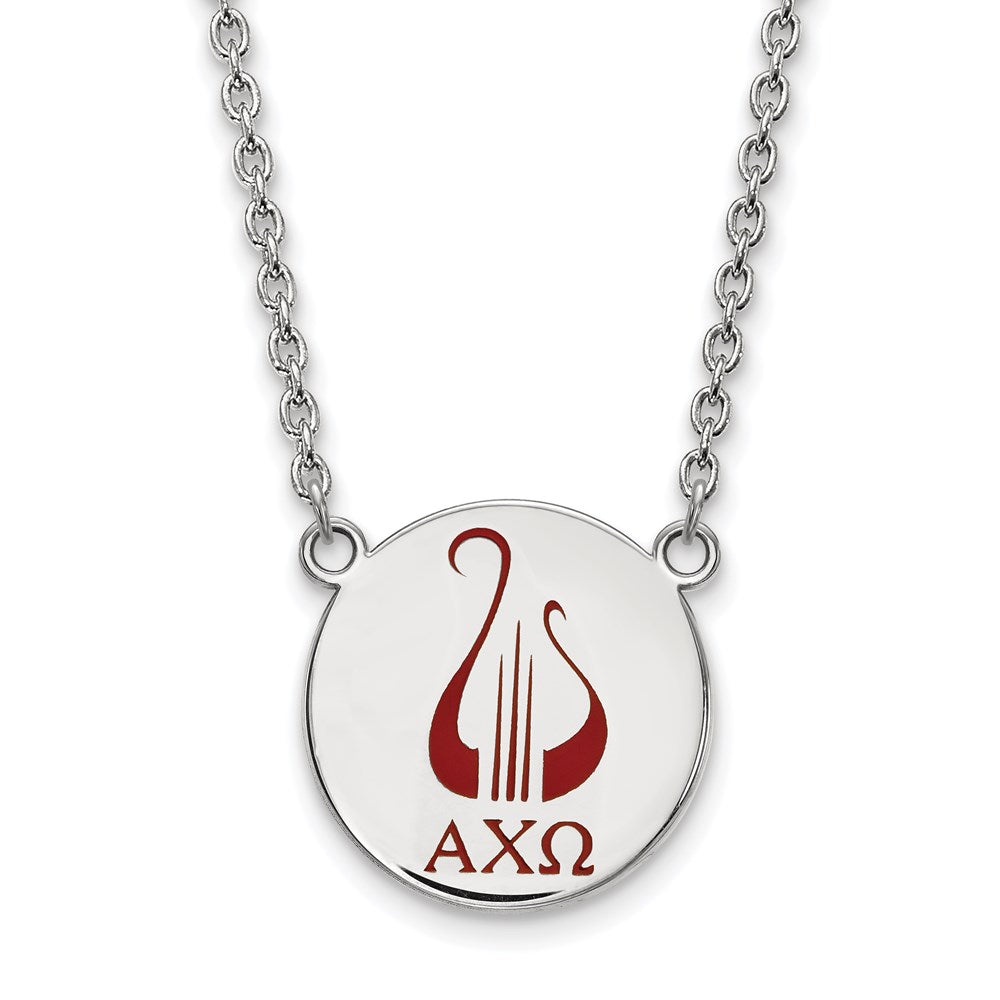 Sterling Silver Rhodium-plated LogoArt Alpha Chi Omega Sorority Symbol Large Color Enamel Pendant 18 inch Necklace