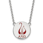 Sterling Silver Rhodium-plated LogoArt Alpha Chi Omega Sorority Symbol Large Color Enamel Pendant 18 inch Necklace