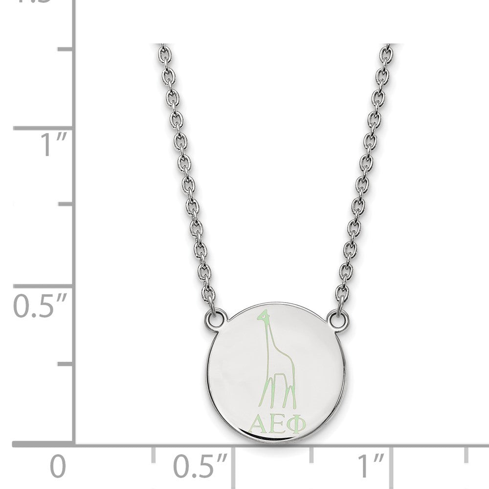 Sterling Silver Rhodium-plated LogoArt Alpha Epsilon Phi Sorority Symbol Large Color Enamel Pendant 18 inch Necklace