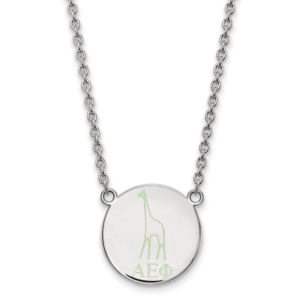 Sterling Silver Rhodium-plated LogoArt Alpha Epsilon Phi Sorority Symbol Large Color Enamel Pendant 18 inch Necklace